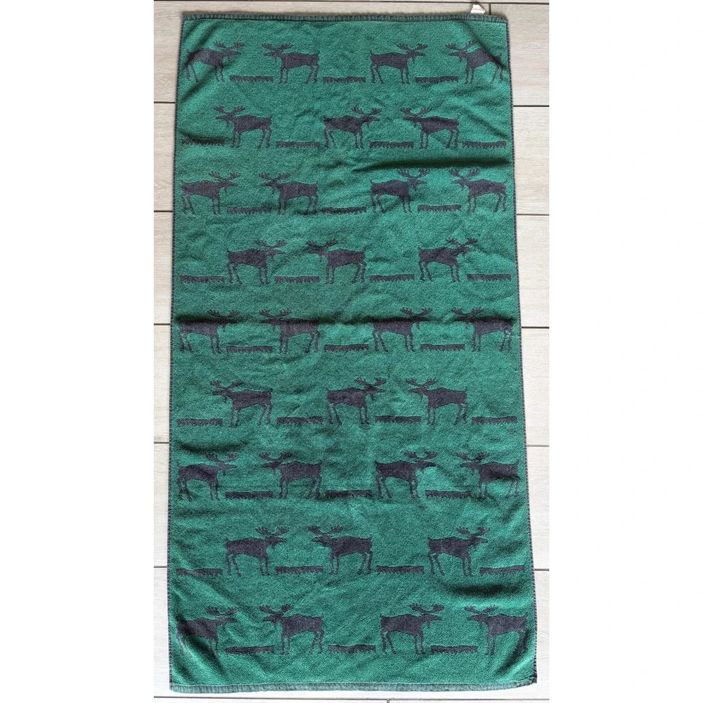 Vintage Kimlor Mills Green Grey Moose Bath Towel Rustic Lodge Cabin Decor 23x46